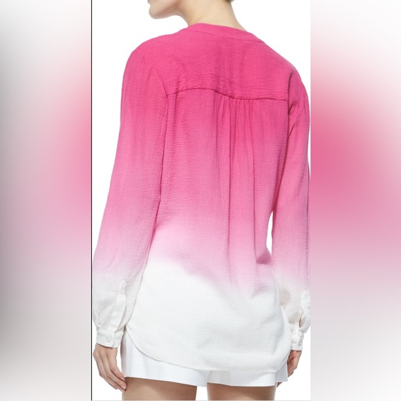 DIANE VON FURSTENBERG Esti Ombre Gauze Top in Beet with Roll Up Sleeves - Picture 9 of 9